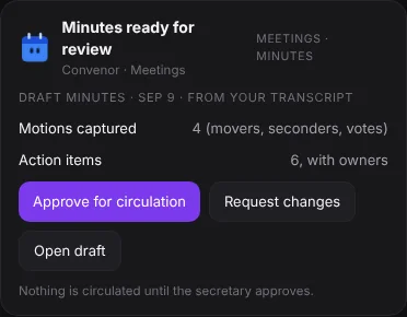Minutes draft waiting for review on a demo board