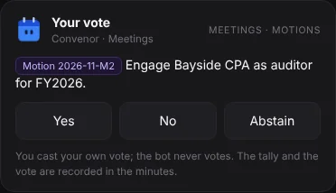 A vote card a person confirms on a demo board